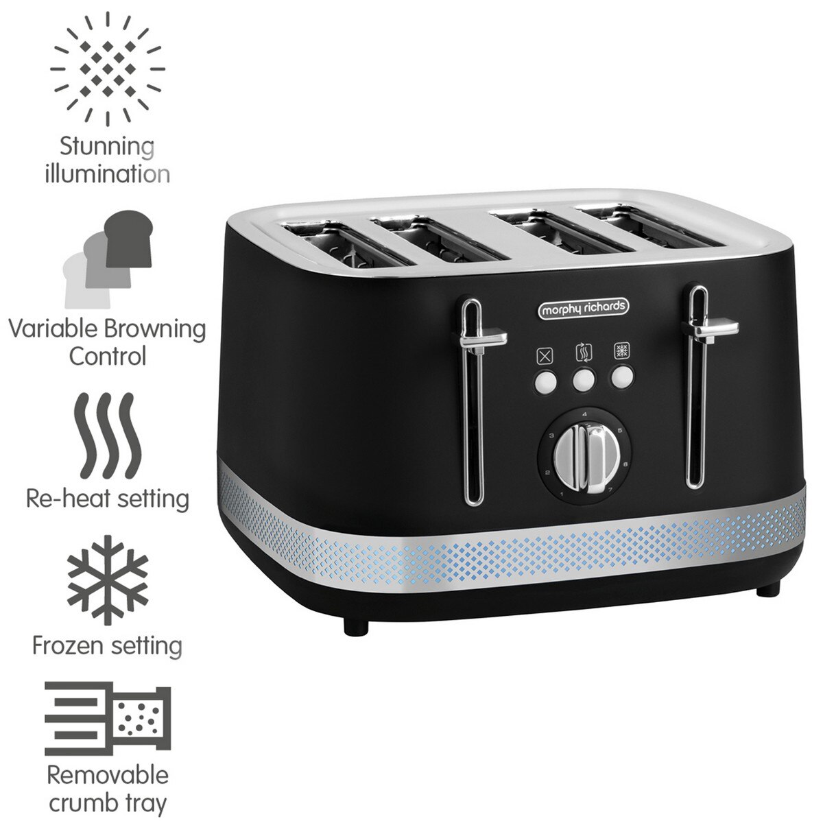 Torradeira Morphy Richards 248020 Linha Illumination de 1800 W com 4 Fendas Curtas - Preto Preto-2