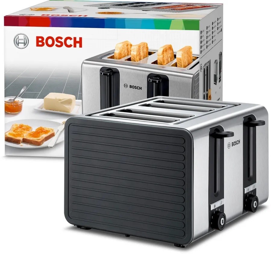 Torradeira Bosch Silicone line TAT7S45 com 4 Fendas Curtas - Inox e Cinzento Cinzento/Inox-2