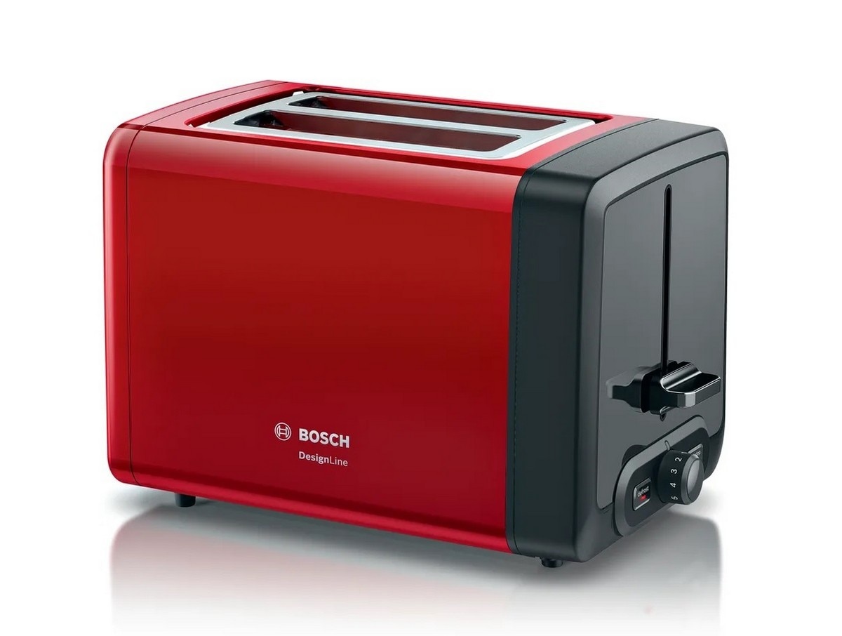 Torradeira Bosch Compacta DesignLine TAT4P424 de 970 W com 2 Fendas Curtas - Vermelho Vermelho/Inox-1