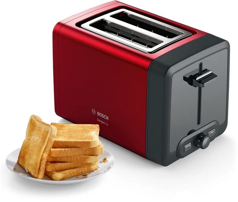 Torradeira Bosch Compacta DesignLine TAT4P424 de 970 W com 2 Fendas Curtas - Vermelho Vermelho/Inox-2