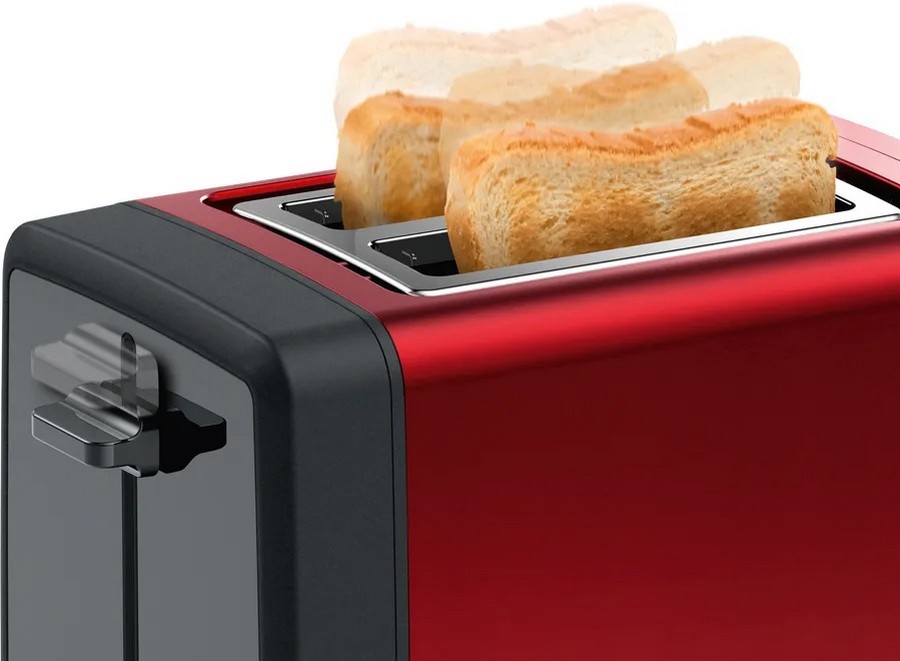 Torradeira Bosch Compacta DesignLine TAT4P424 de 970 W com 2 Fendas Curtas - Vermelho Vermelho/Inox-4