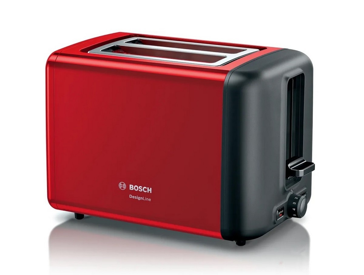 Torradeira Bosch Compacta DesignLine TAT3P424 de 970 W com 2 Fendas Curtas - Vermelho Vermelho/Inox-1