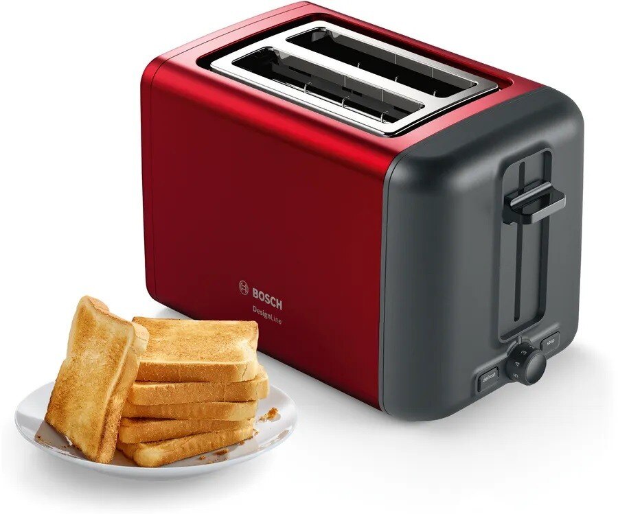 Torradeira Bosch Compacta DesignLine TAT3P424 de 970 W com 2 Fendas Curtas - Vermelho Vermelho/Inox-2