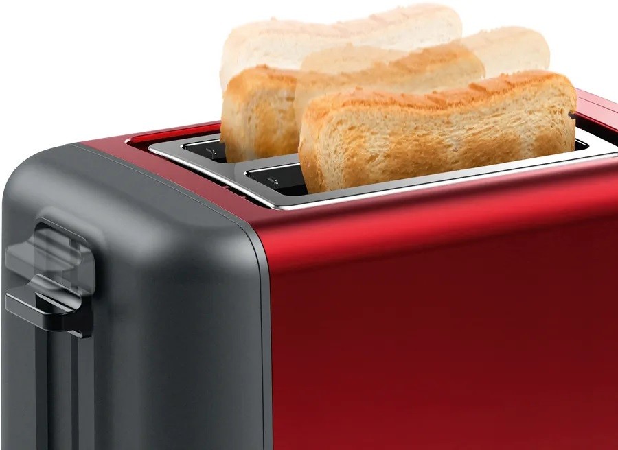 Torradeira Bosch Compacta DesignLine TAT3P424 de 970 W com 2 Fendas Curtas - Vermelho Vermelho/Inox-4