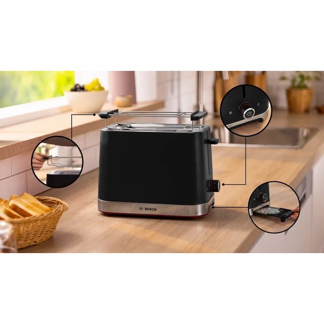 Torradeira Bosch Compact MyMoment TAT4M223 de 950 W com 2 Fendas Curtas - Preto Mate Preto mate-3