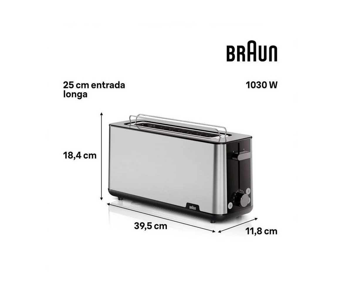 Torradeira Braun Purshine HT1610BK de 1030 W, com 1 Fenda Longa - Inox Inox-3