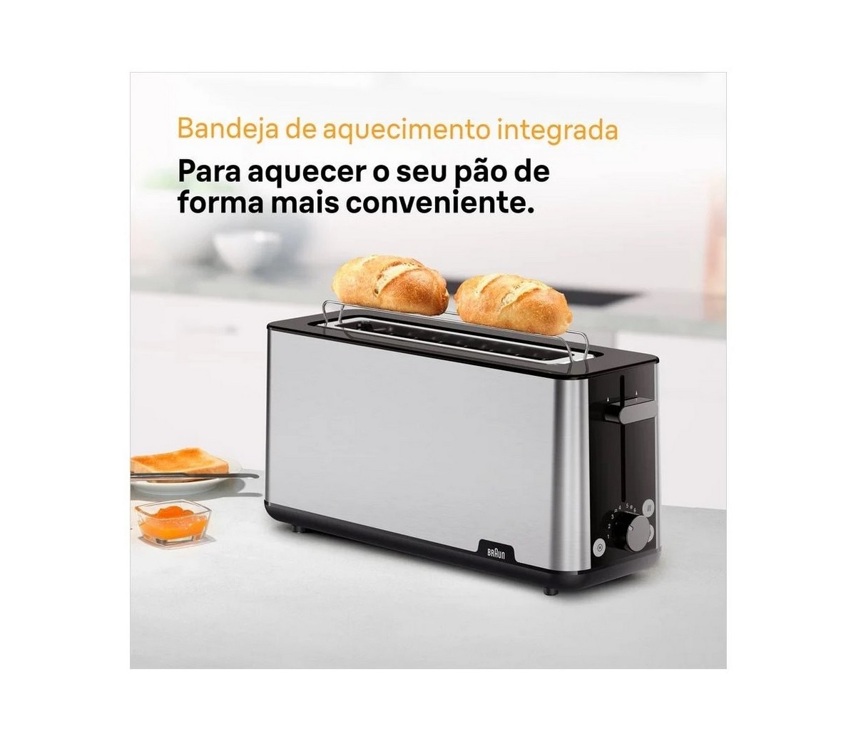 Torradeira Braun Purshine HT1610BK de 1030 W, com 1 Fenda Longa - Inox Inox-4