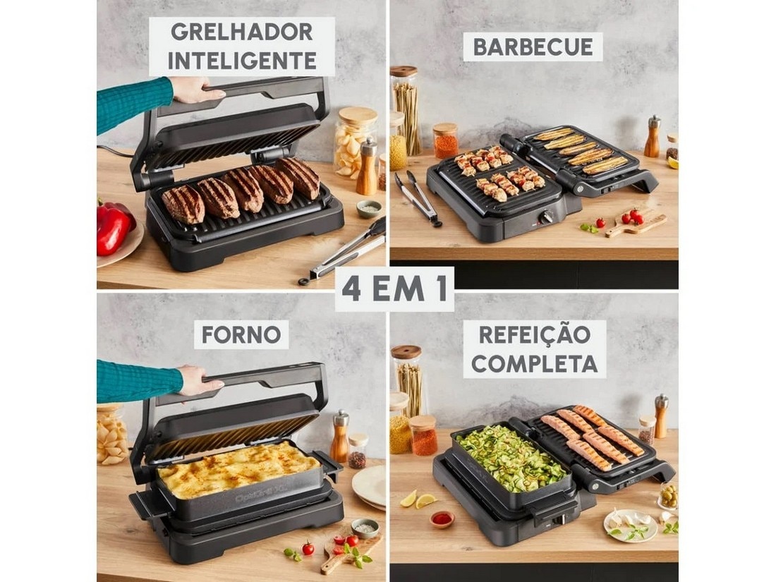 Grelhador de Placas Moulinex GI784810 Inteligente, Optigrill, 4 em 1, XL e de 2200 W - Preto Preto-3