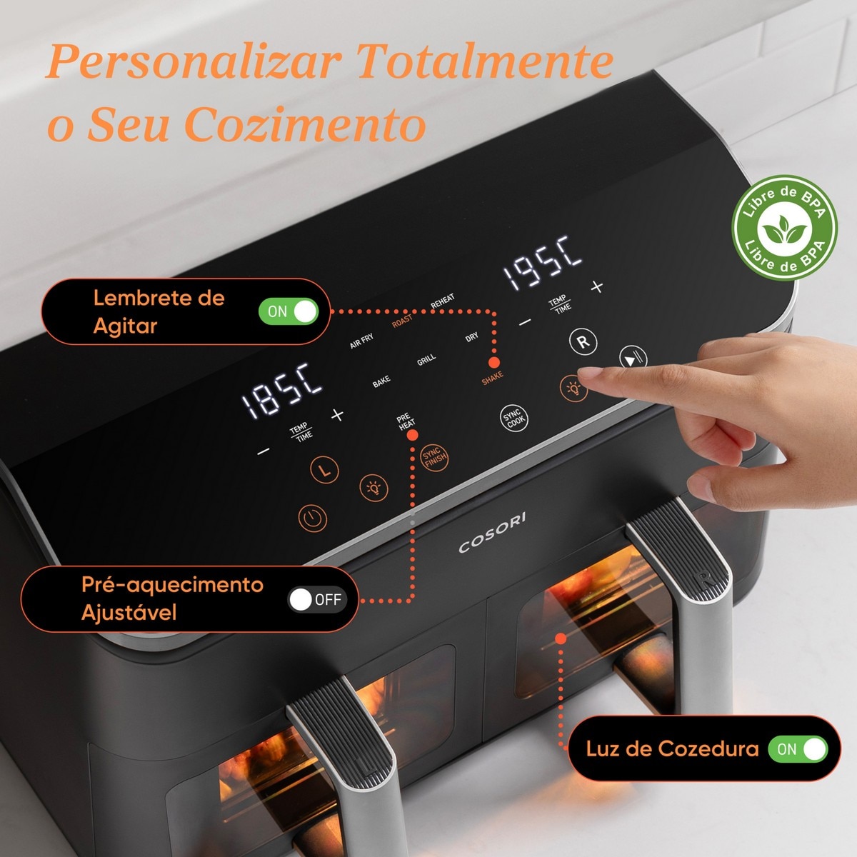 Fritadeira Air Fryer Cosori KOSP0026EUN Dual Basket 8.5 Chef Edition de 1800 W e de 8,5 Litros - Preto Preto-4