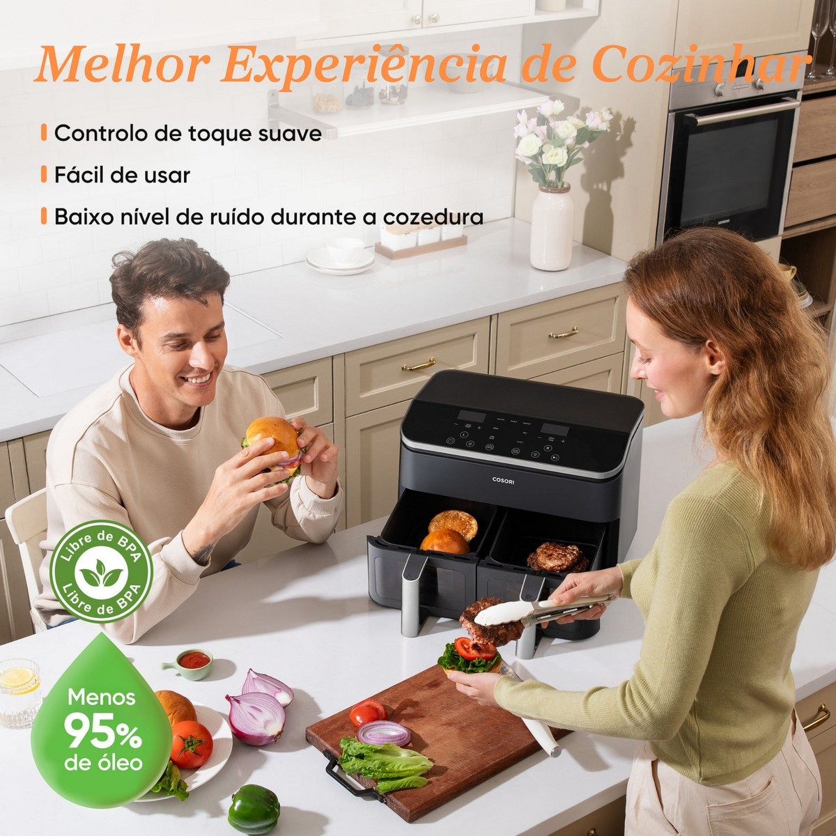 Fritadeira Air Fryer Cosori KOSP0026EUN Dual Basket 8.5 Chef Edition de 1800 W e de 8,5 Litros - Preto Preto-6