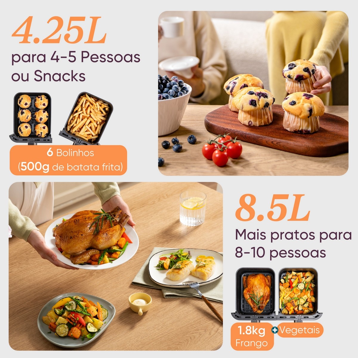Fritadeira Air Fryer Cosori KOSP0026EUN Dual Basket 8.5 Chef Edition de 1800 W e de 8,5 Litros - Preto Preto-9