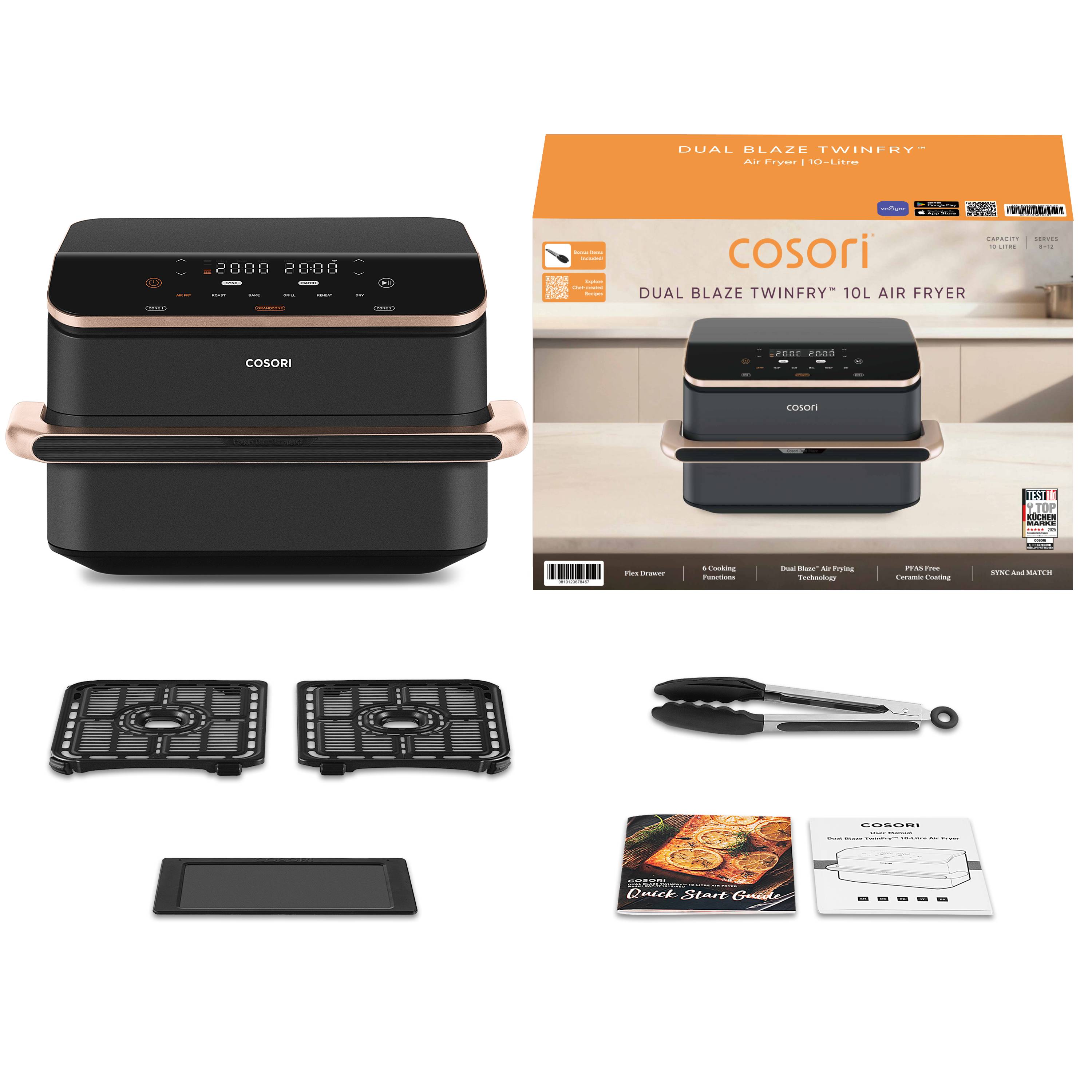 Fritadeira  Air Fryer Cososri Dual Blaze TwinFry Chef Edition KOSP0027EUN, sem Óleo, de 10 Litros - Preto Preto-14