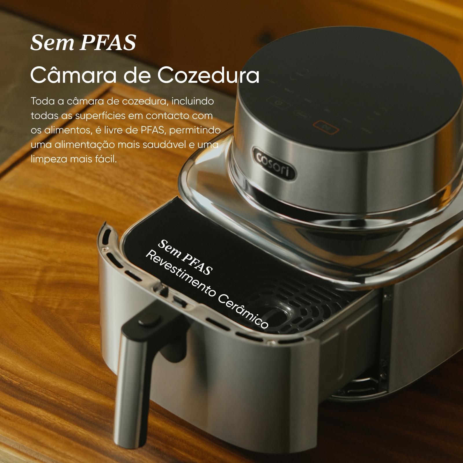 Fritadeira Air Fryer Cosori Iconic Single Smart sem Óleo, de 6,2 Litros - Aço Inoxidável Inox-3