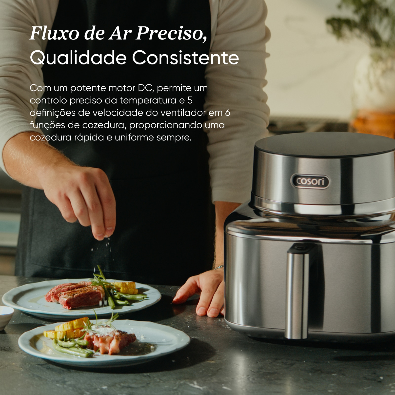 Fritadeira Air Fryer Cosori Iconic Single Smart sem Óleo, de 6,2 Litros - Aço Inoxidável Inox-7