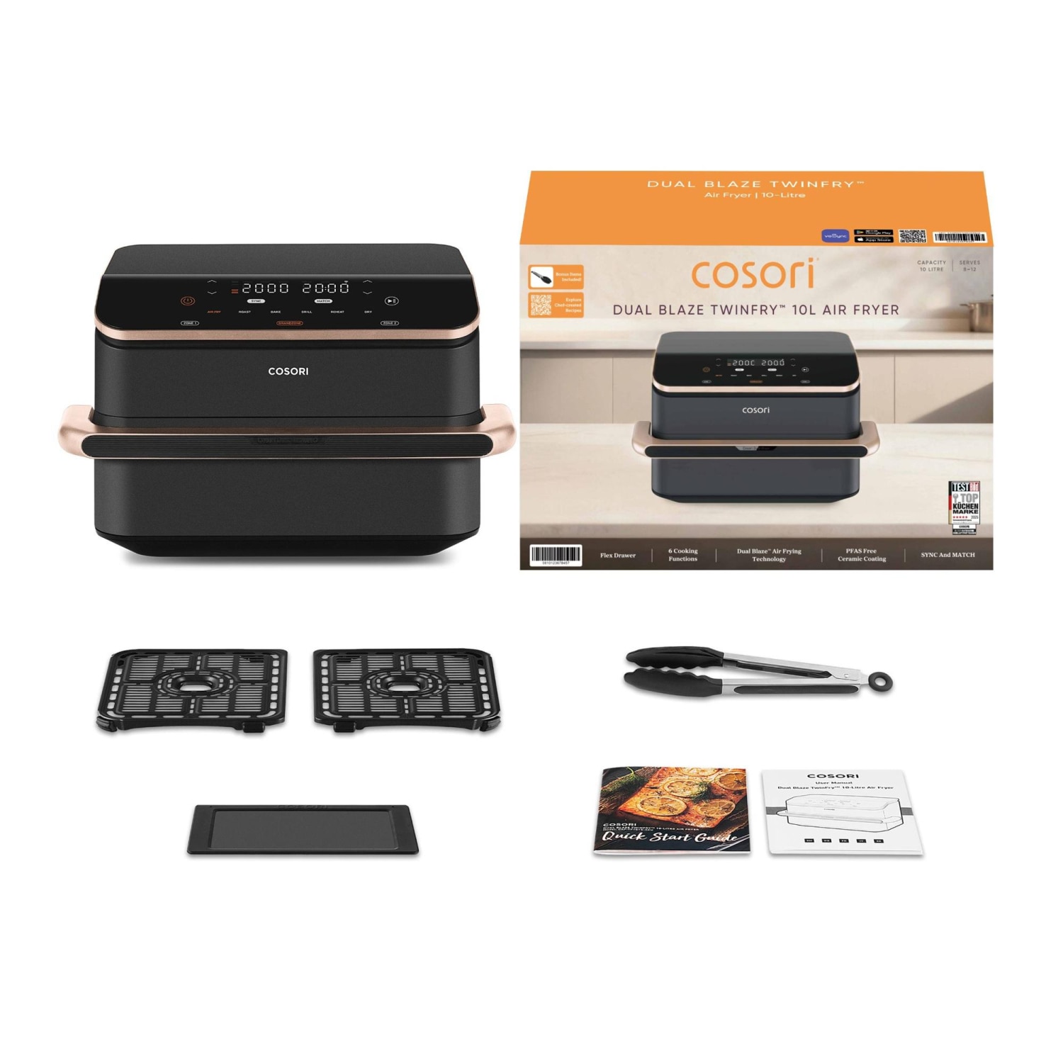Fritadeira Air Fryer Cosori Dual Blaze Twinfry sem Óleo, de 2800 W e 10 Litros - Cinzento Escuro Cinzento-escuro-3
