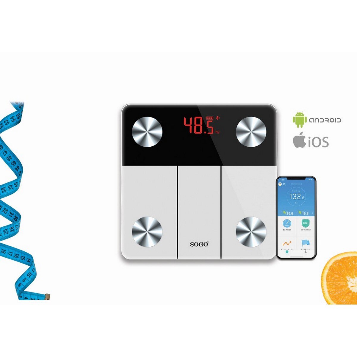 Balança Digital de Diagnóstico Sogo BAB-SS-2900 com Bluetooth para até 180 Kg - Branco e Preto Branco / Preto-2