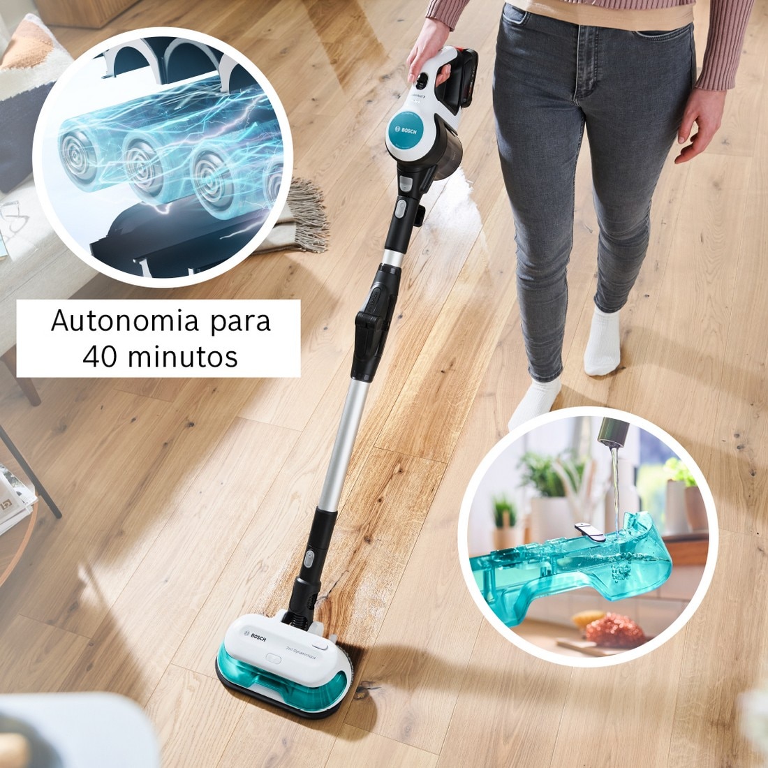 Aspirador Vertical Bosch BCS71HYG4 Unlimited 7 ProHygienic Aqua - Autonomia 40 min - Branco e Azul Branco / Azul-3