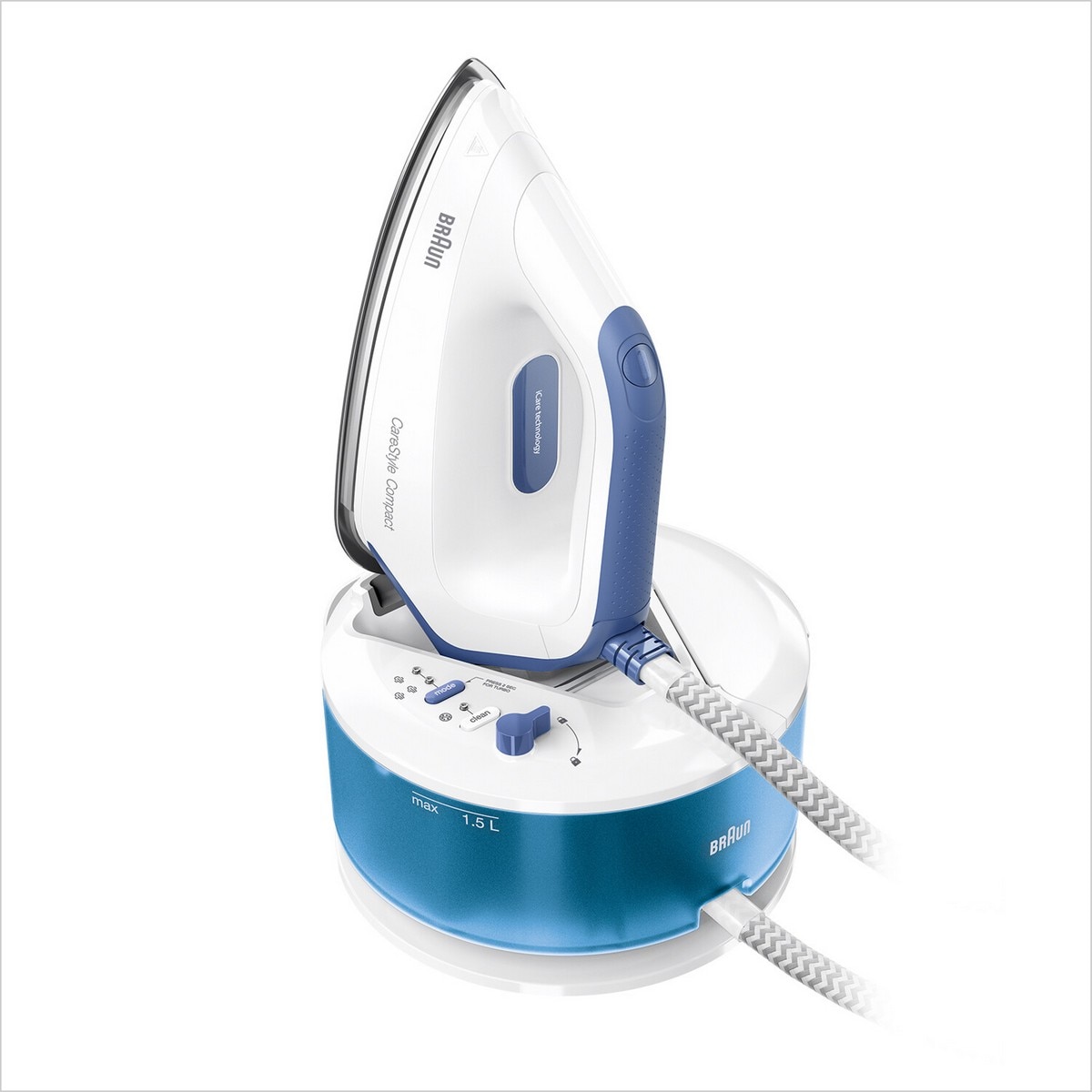 Imagem 0 de Ferro de Engomar com Caldeira Braun CareStyle Compact IS2143BL com Pressão 6 bar e Emissão de Vapor 420 g/min - Branco e Azul