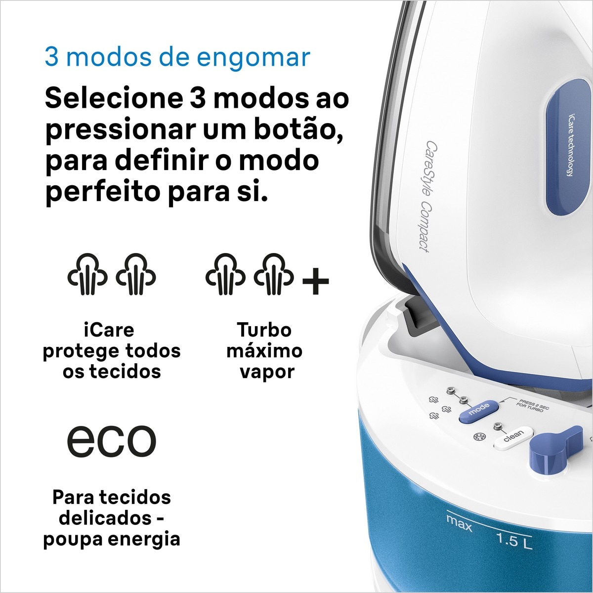 Ferro de Engomar com Caldeira Braun CareStyle Compact IS2143BL com Pressão 6 bar e Emissão de Vapor 420 g/min - Branco e Azul Branco / Azul-2