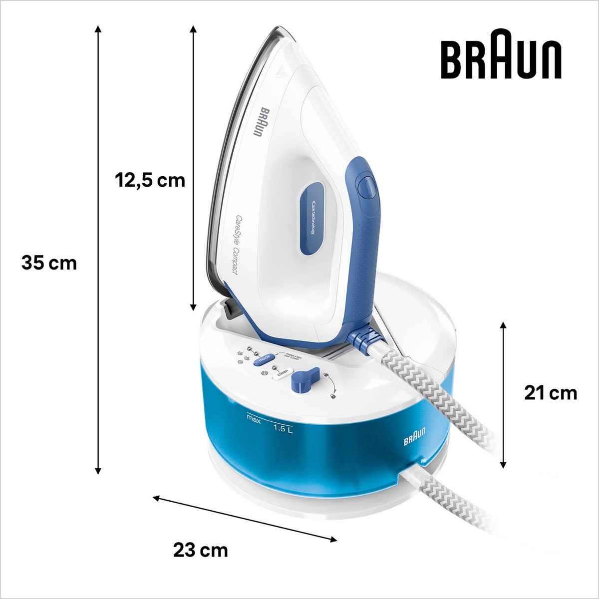 Ferro de Engomar com Caldeira Braun CareStyle Compact IS2143BL com Pressão 6 bar e Emissão de Vapor 420 g/min - Branco e Azul Branco / Azul-3