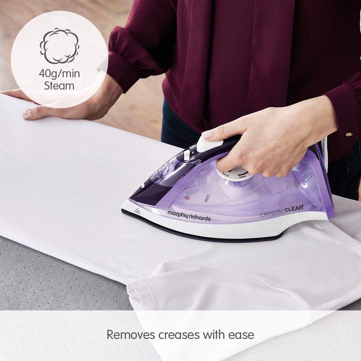 Ferro a Vapor Morphy Richards Crystal Clear 300301 de 2400 W Jato a Vapor 115 g/min e Base Cerâmica - Roxo e Branco Púrpura/Branco-4