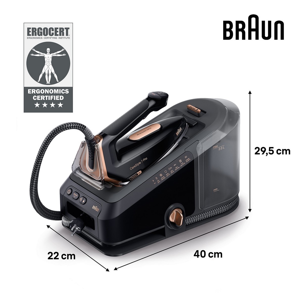 Ferro de Engomar com Caldeira Braun IS7286BK Carestyle 7 Base EloxalPlus, Jato a Vapor 650 g/min e Pressão 8 bar - Preto Preto / Cobre-4