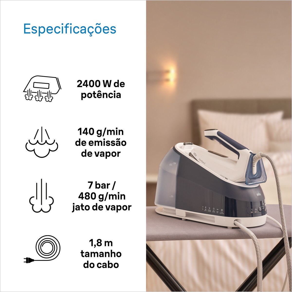 Ferro de Engomar com Caldeira Braun CareStyle 5 IS5245BL Ergonómico com Sistema de Vapor Extra Potente Azul-4