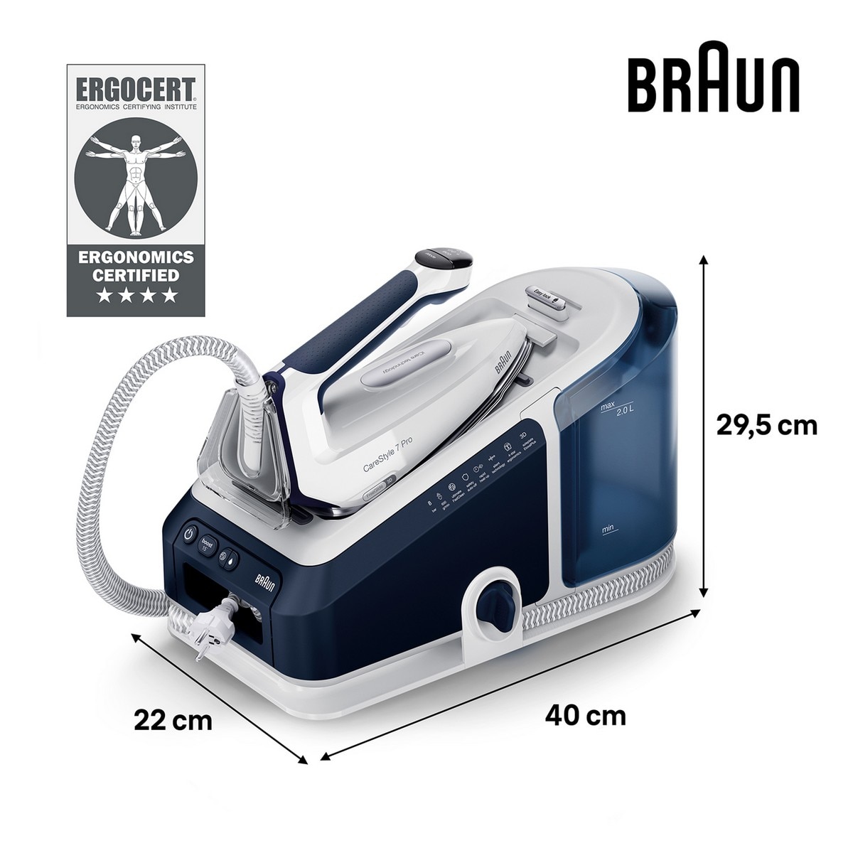 Ferro de Engomar com Caldeira Braun CareStyle 7 Pro IS7282BL Pressão 8 bar e Jato Vapor 650 g/min - Azul Branco / Azul-3