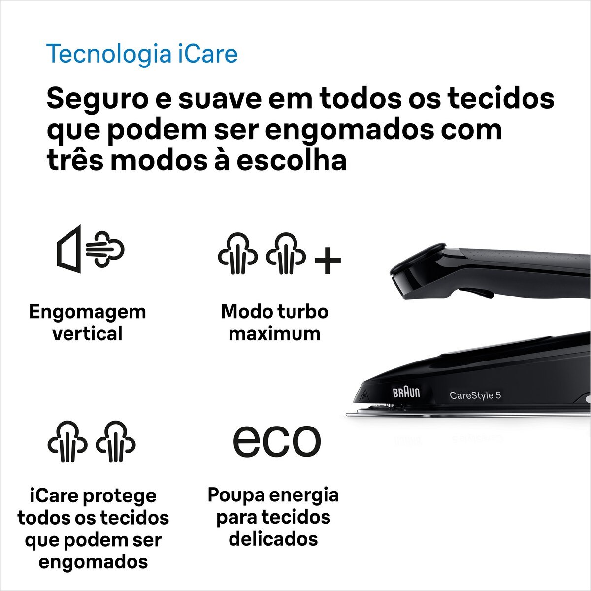 Ferro de Engomar com Caldeira Braun CareStyle 5 IS5249BK de 2400 W, 2 Litros e 7,5 Bar - Preto Preto-3