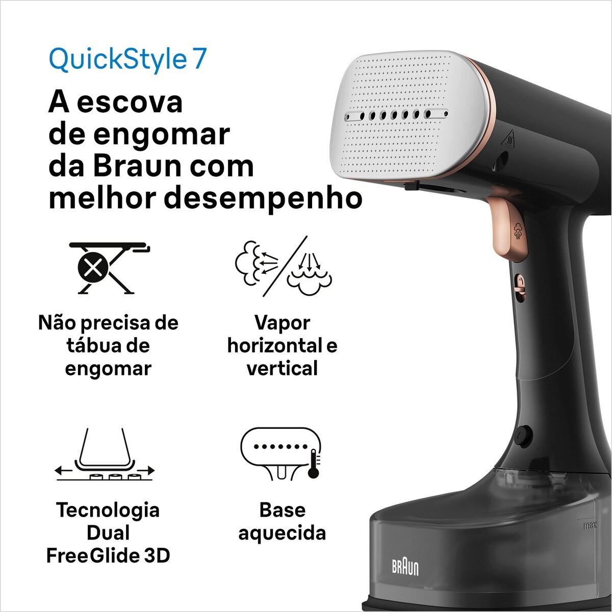 Ferro Vertical a Vapor Baun GS7077BK QuickStyle de 1600 W - Preto Preto-3