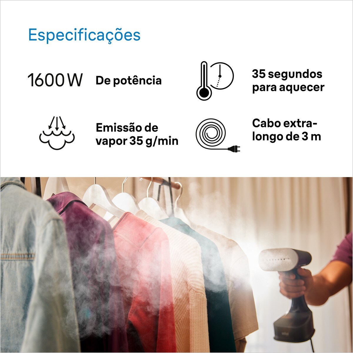 Ferro Vertical a Vapor Baun GS7077BK QuickStyle de 1600 W - Preto Preto-5