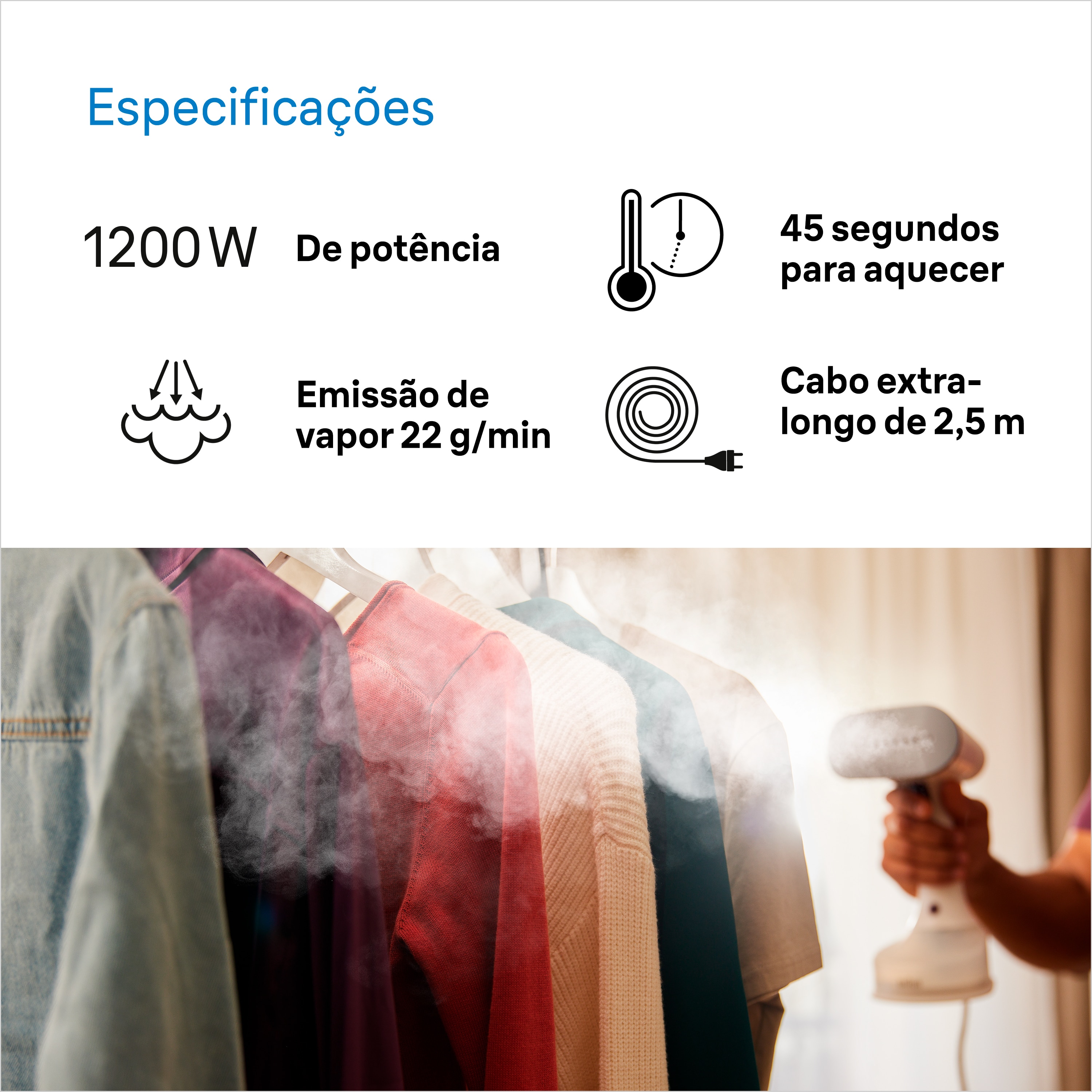 Ferro a Vapor Vertical Braun QuickStyle 5 GS5011PU de 0,15L, Vapor 22 g/min, Aquecimento rápido, de 1200W - Branco e Púrpura Branco / Púrpura-4