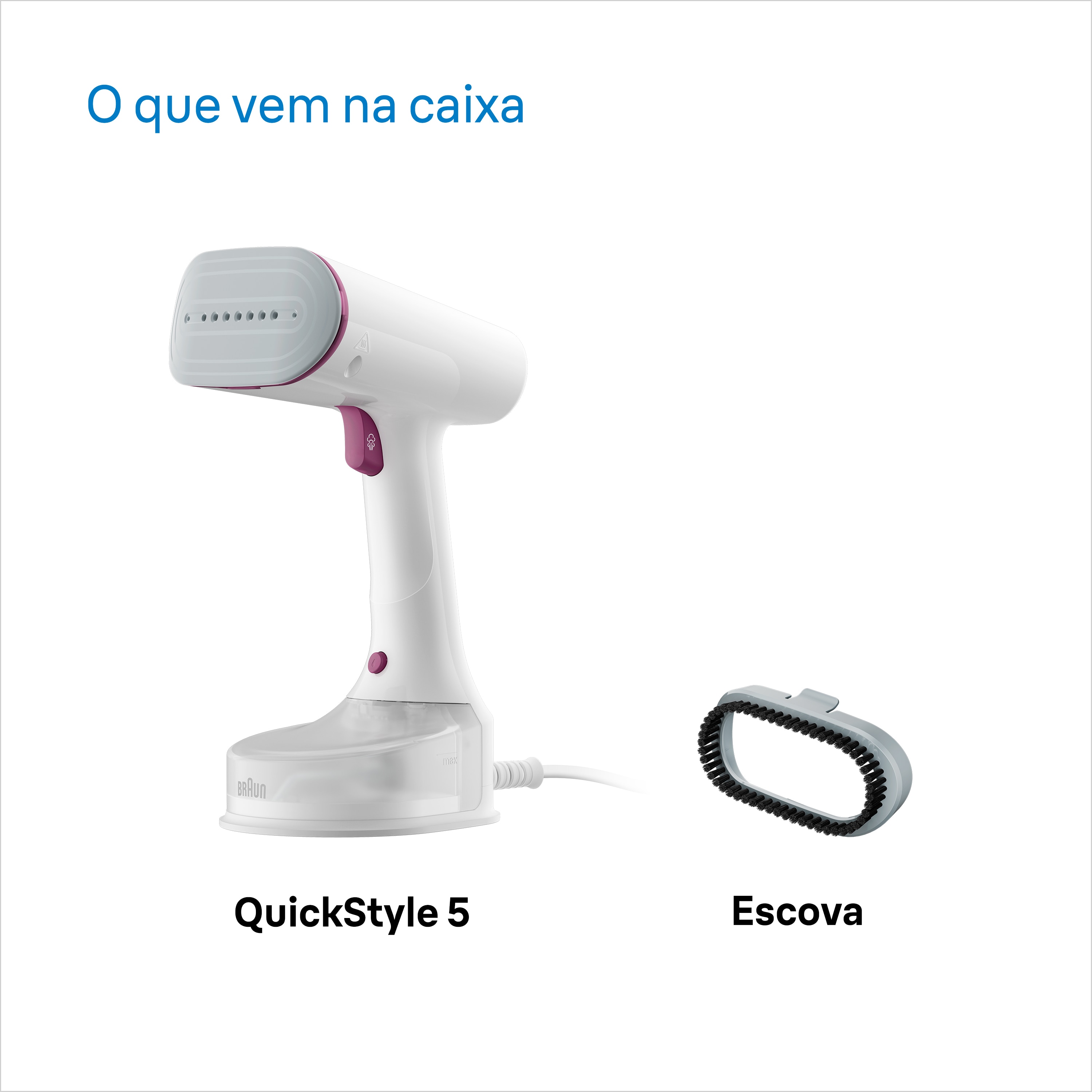 Ferro a Vapor Vertical Braun QuickStyle 5 GS5011PU de 0,15L, Vapor 22 g/min, Aquecimento rápido, de 1200W - Branco e Púrpura Branco / Púrpura-6