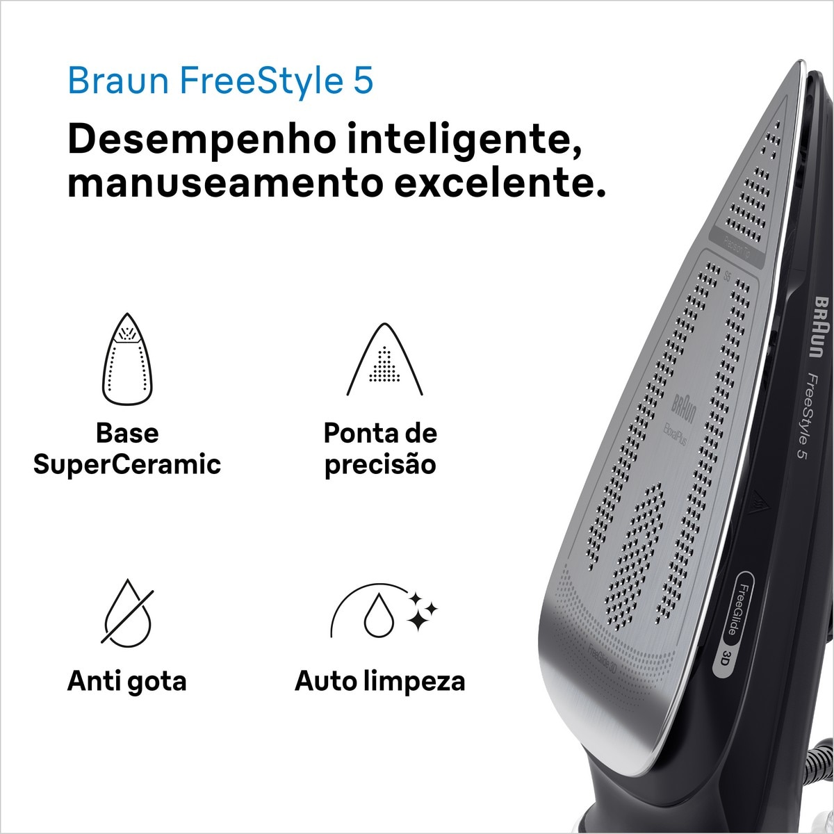 Ferro a Vapor Braun FreeStyle 5 SI5088BK de 2800W - Preto Preto-3