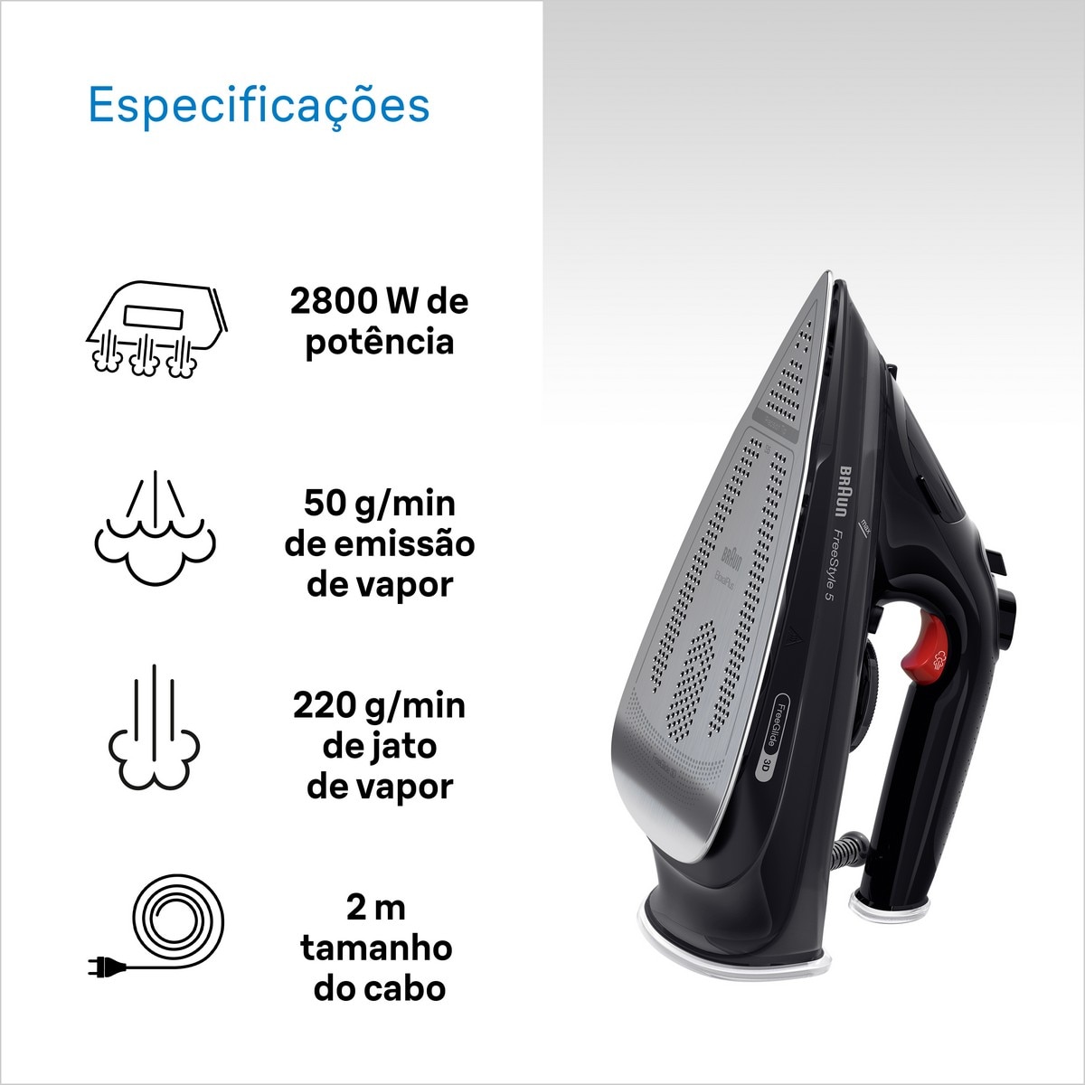 Ferro a Vapor Braun FreeStyle 5 SI5088BK de 2800W - Preto Preto-5