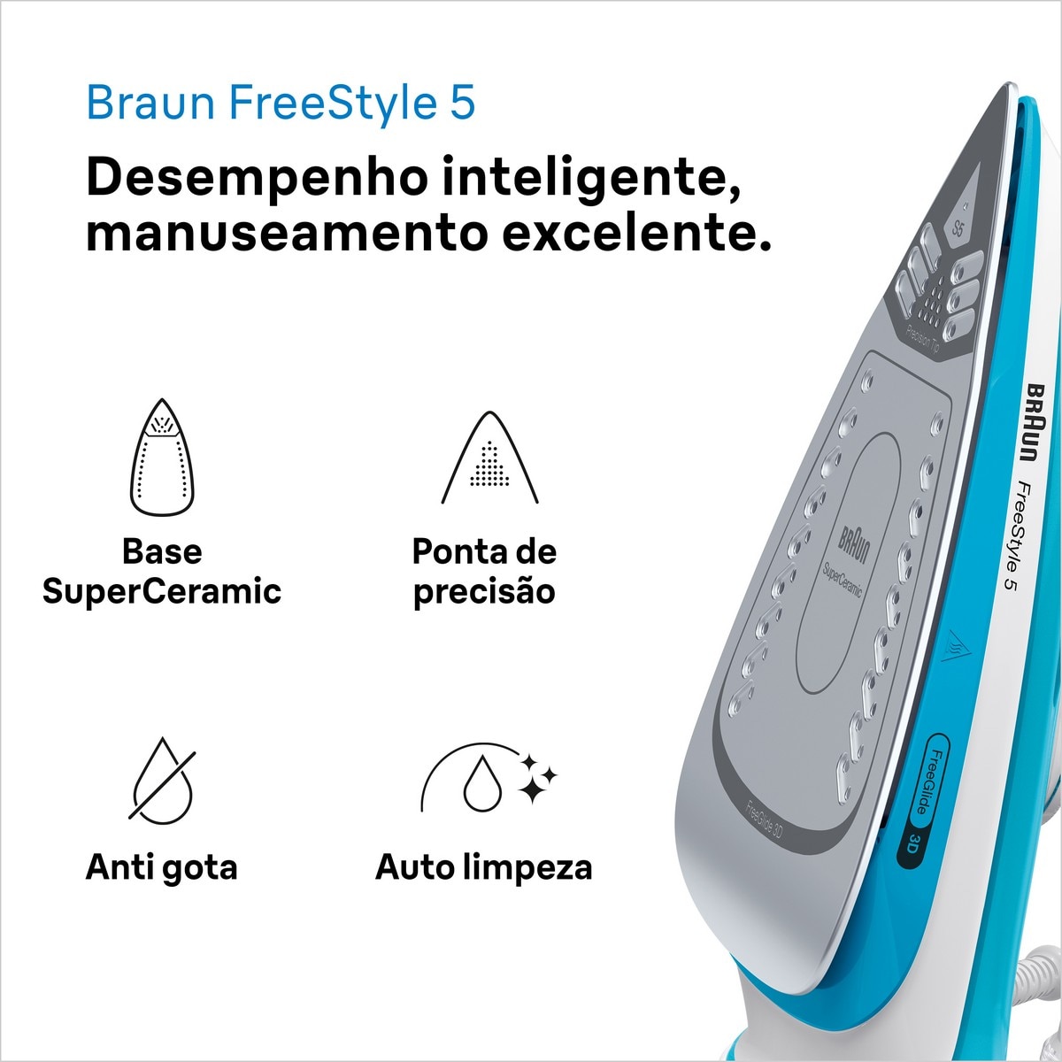 Ferro a Vapor Braun TexStyle 5 SI5006BL de 2600 W Jato de vapor 180 g/min com Base Cerâmica - Branco e Azul Branco / Azul-2