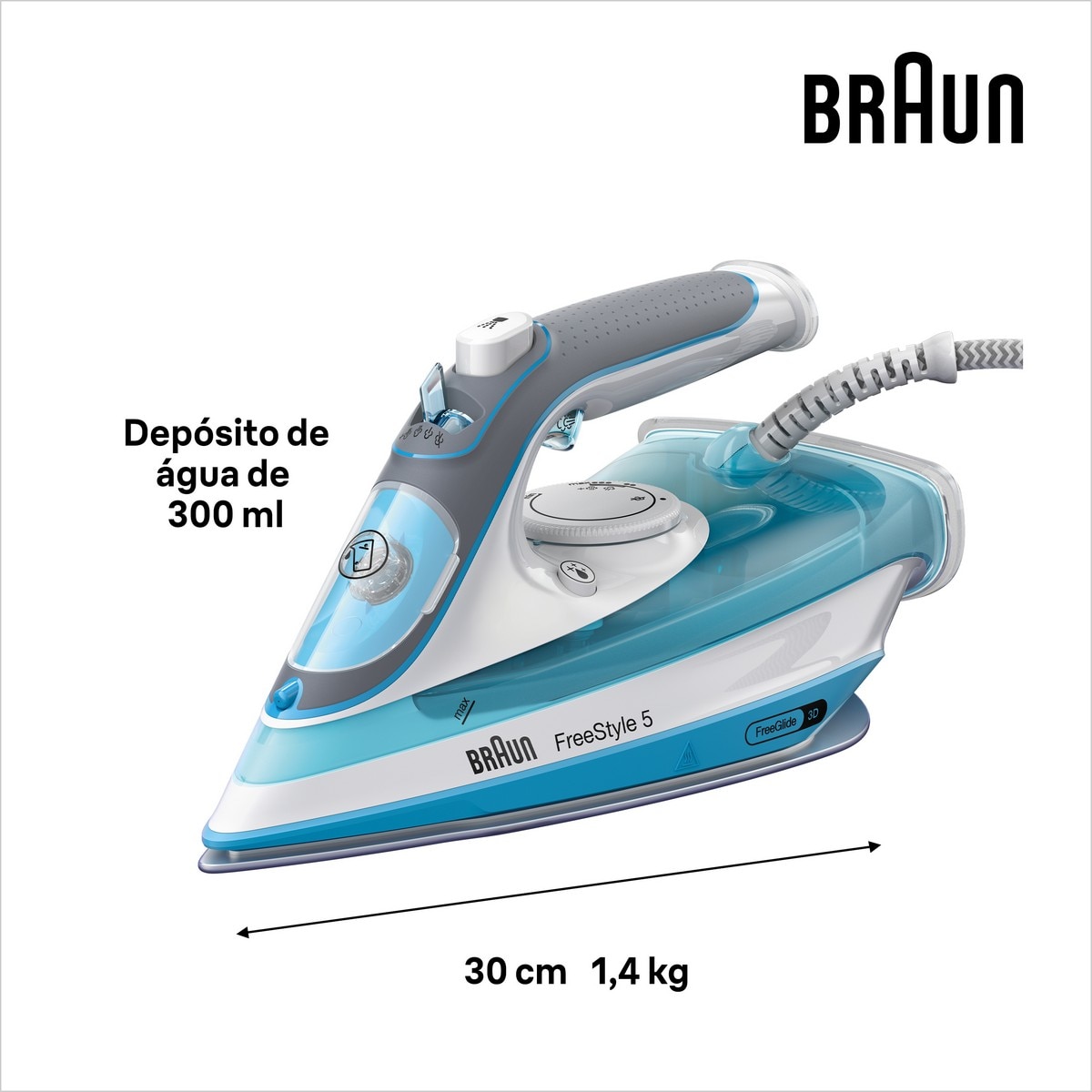 Ferro a Vapor Braun TexStyle 5 SI5006BL de 2600 W Jato de vapor 180 g/min com Base Cerâmica - Branco e Azul Branco / Azul-3