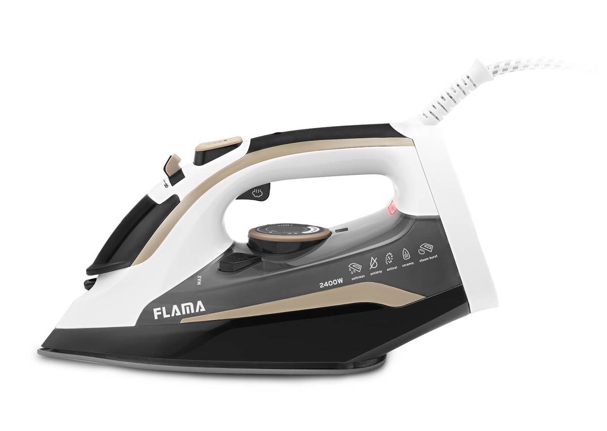 Ferro a Vapor Flama 5342FL de 2400 W Jato de Vapor 80 g/min com Base Cerâmica - Branco, Creme e Cinza 8