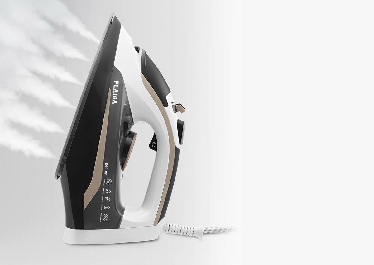 Ferro a Vapor Flama 5342FL de 2400 W Jato de Vapor 80 g/min com Base Cerâmica - Branco, Creme e Cinza 11