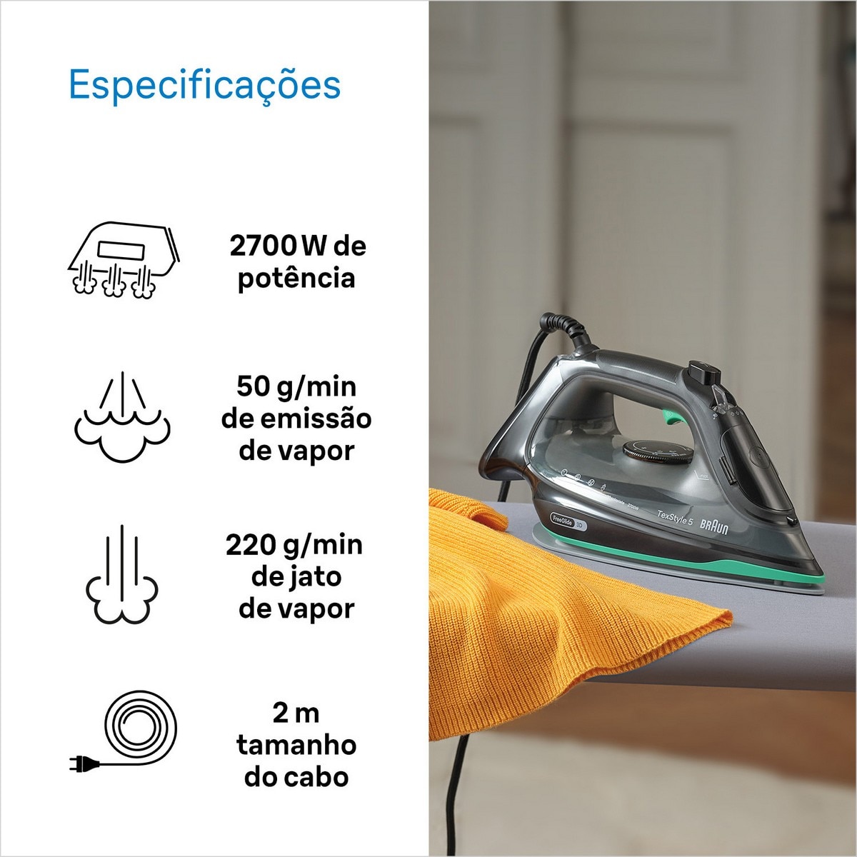 Ferro a Vapor BraunTexStyle 5 SI5277GR Base Cerâmico e Função de Vaporização Vertical - Preto e Verde Preto / Verde-4