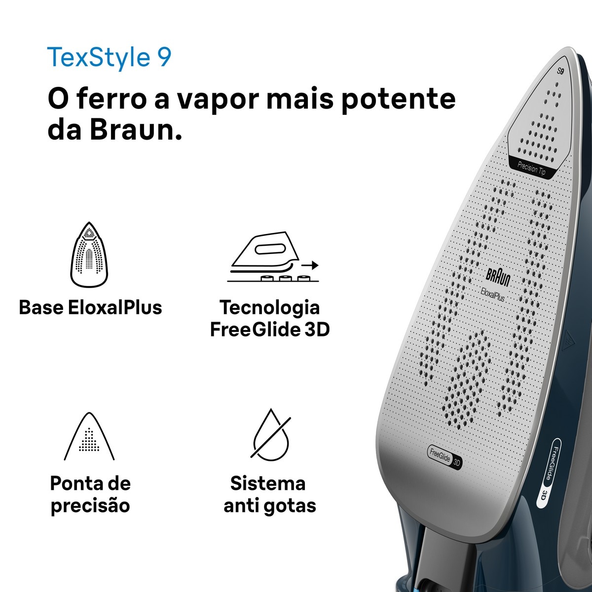 Ferro a Vapor Braun TexStyle 9 SI9682DB com Golpe de Vapor Extra Potente e Sistema de Coletor de Cal Azul-escuro-3