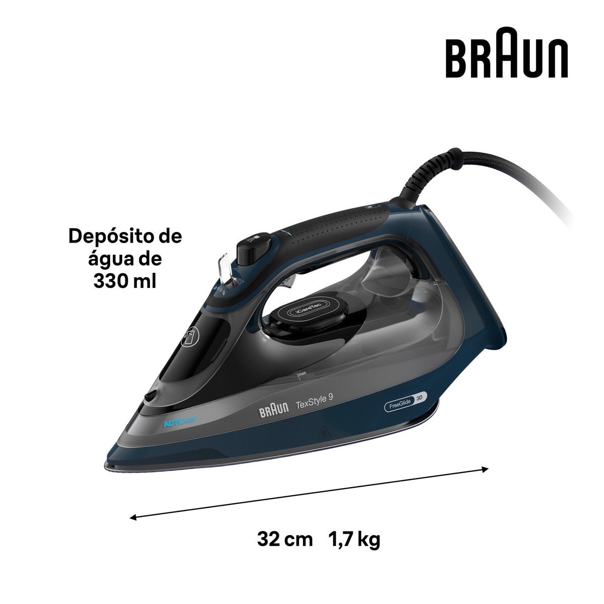 Ferro a Vapor Braun TexStyle 9 SI9682DB com Golpe de Vapor Extra Potente e Sistema de Coletor de Cal Azul-escuro-4
