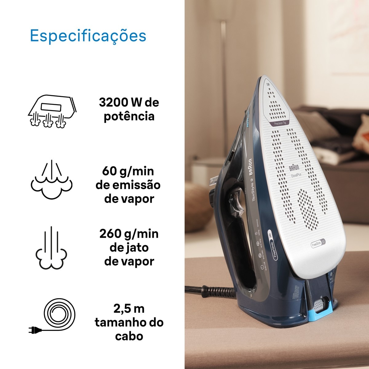 Ferro a Vapor Braun TexStyle 9 SI9682DB com Golpe de Vapor Extra Potente e Sistema de Coletor de Cal Azul-escuro-5