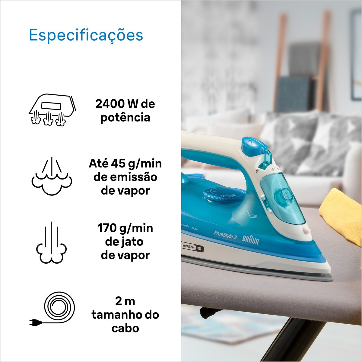 Ferro a Vapor Braun FreeStyle 3 FI3144BL de 2400W - Azul Azul-5