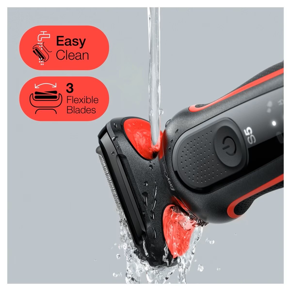 Máquina de Barbear Braun Series 5 51-R1000 S EasyClean - Preto e Vermelho Preto / Vermelho-3