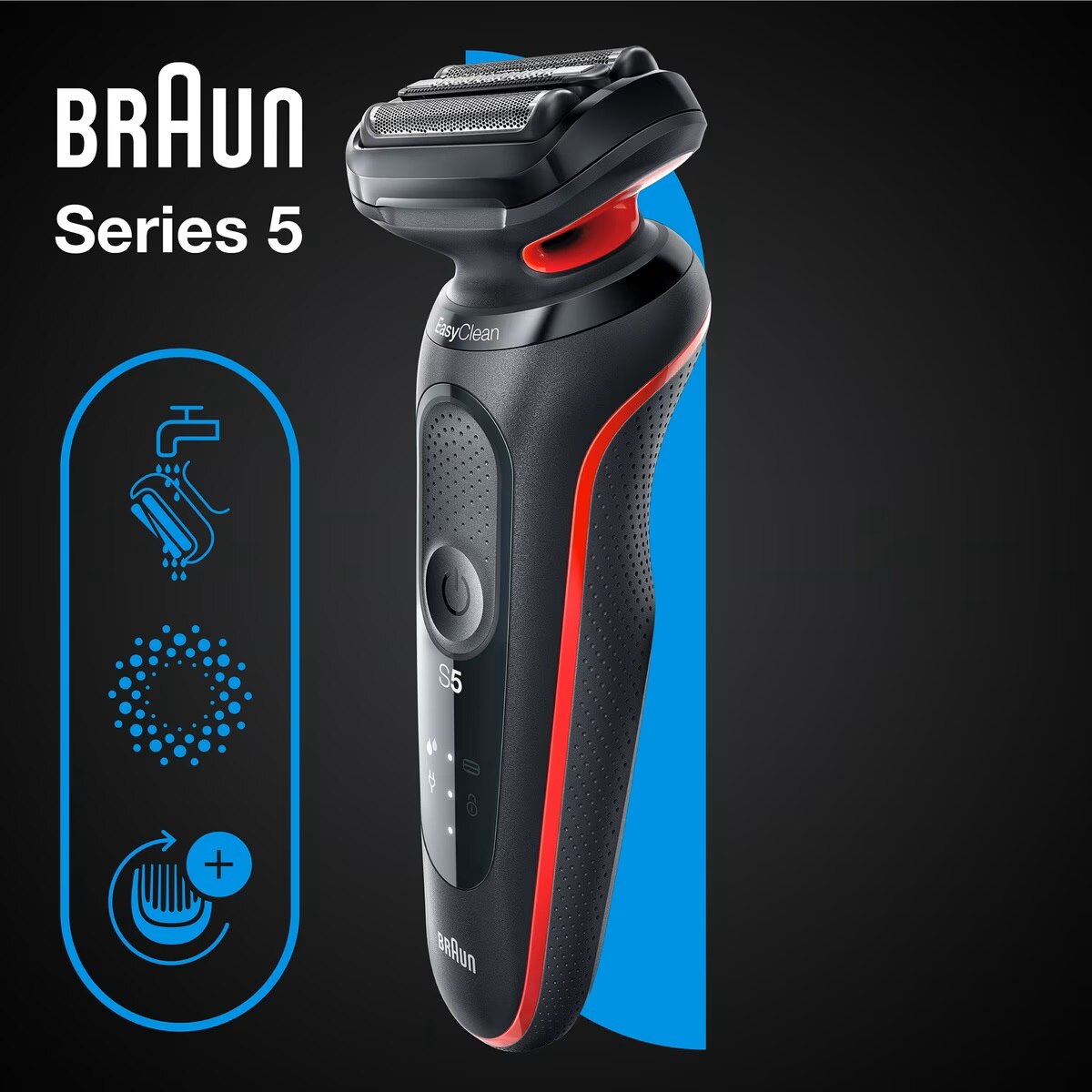 Máquina de Barbear Braun Series 5 51-R1000 S EasyClean - Preto e Vermelho Preto / Vermelho-8