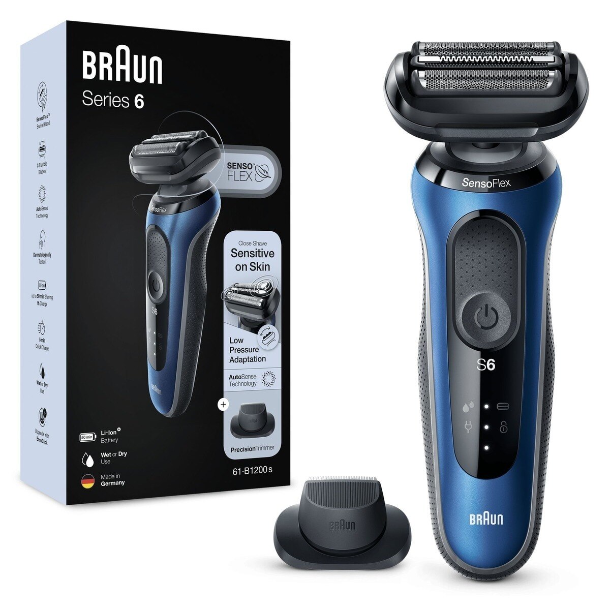 Máquina de Barbear Braun Série 6 61-B1200s SensoFlex - Azul Azul-7