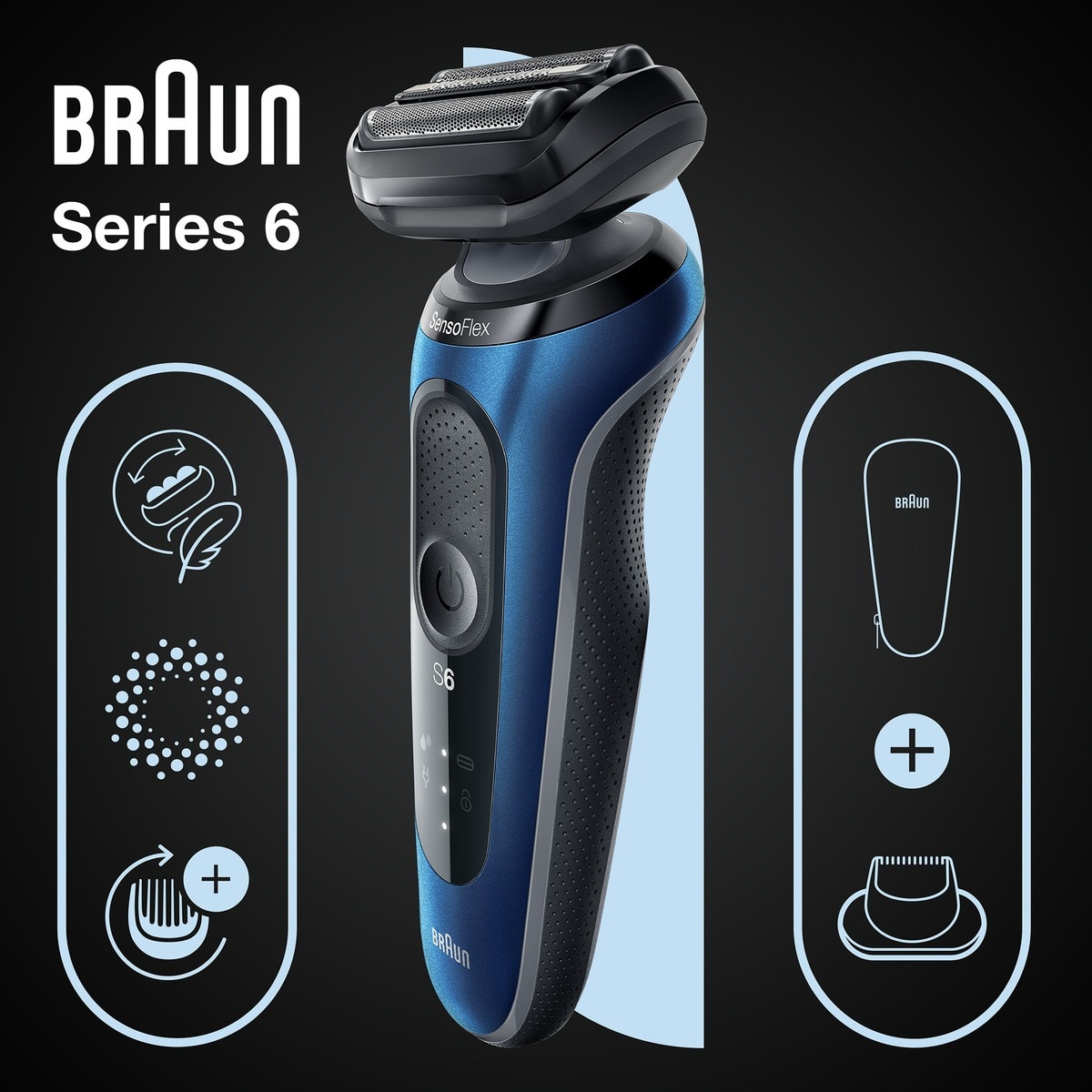 Máquina de Barbear Braun Série 6 61-B1200s SensoFlex - Azul Azul-8