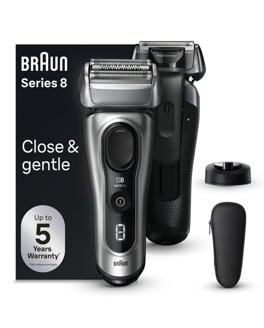 Imagem 0 de Máquina de Barbear Elétrica Braun Series 8 8517s com Base de Carregamento - Prateado