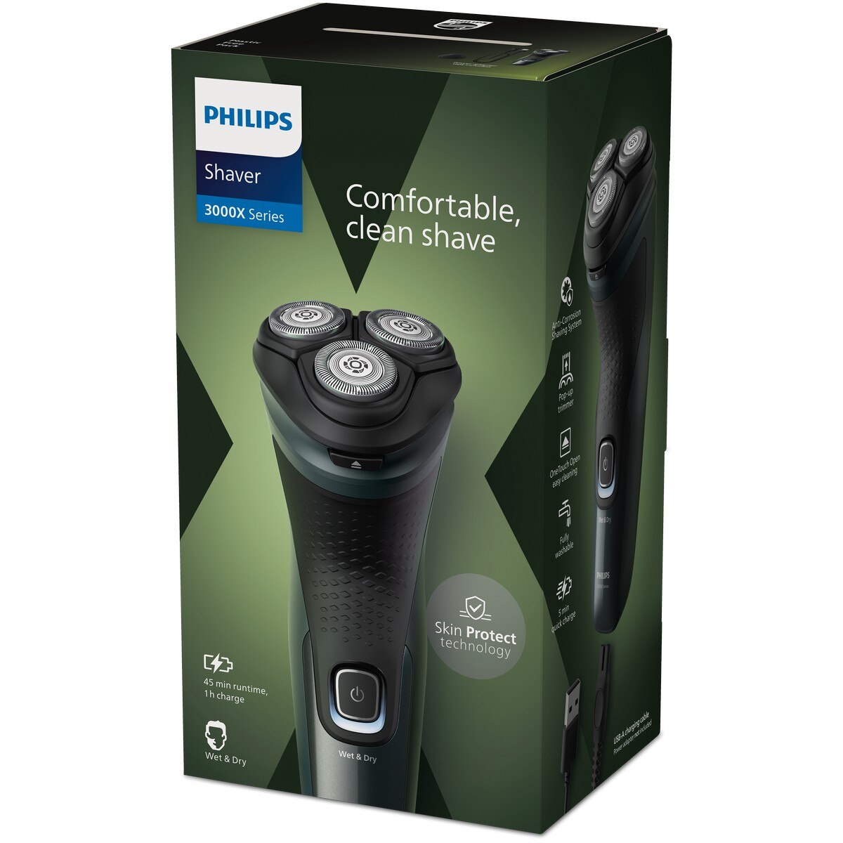 Máquina de Barbear Philips Serie X3000 X3052/00 Uso a Seco e Molhado, Cabeças Flexíveis 4D e Autonomia de 45 Minutos Verde Refrescante Escuro-7